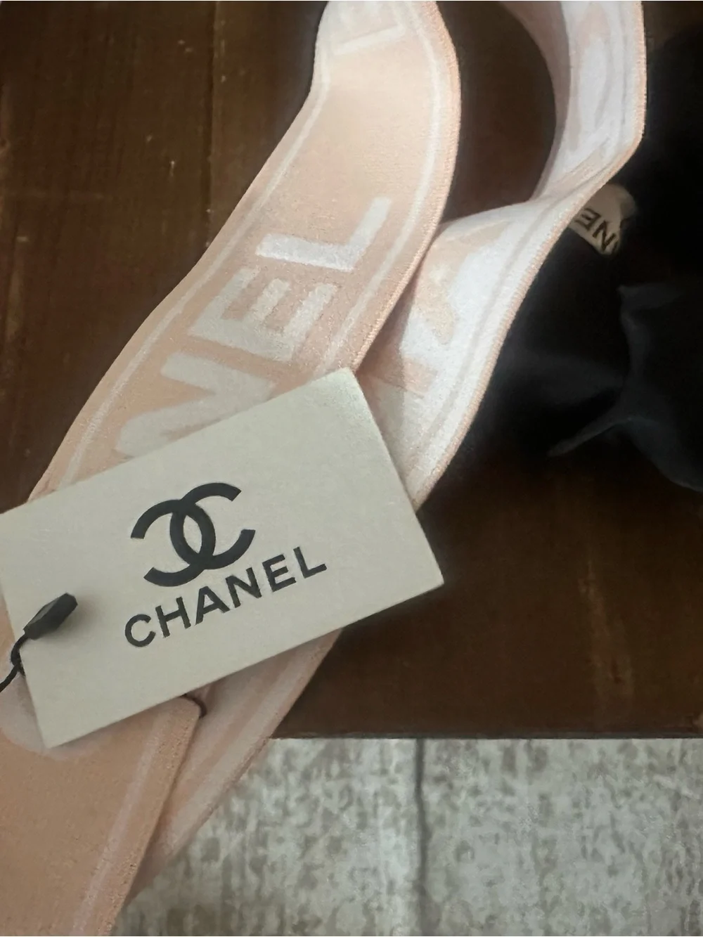 Fashion Jewelry Pink Logo Elastic Headband with Black Logo Scrunchie